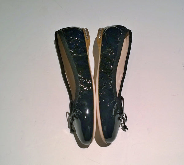 Miu Miu Draped Black Patent Leather Ballet Shoes Pleated Ballerina Flats