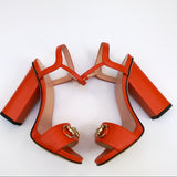 Gucci Horsebit Sandals in Sun Orange Leather Block Heels
