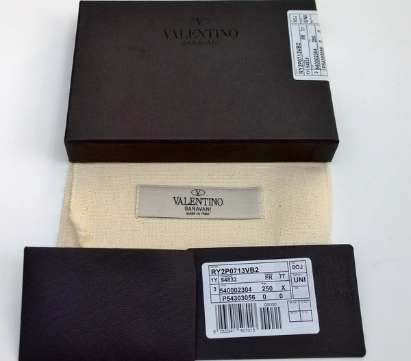 Valentino Garavani Rockstud Men's Wallet in Black and Green Leather Card Wallet Case