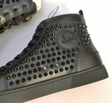 Christian Louboutin Louis Orlato Flat High Top Black Leather Sneakers with Spikes