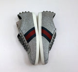 Gucci Bambi GG Silver Glitter Sneakers with Silver Studs, Grosgrain and Tiger Detail