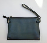 Valentino Garavani Men's Rockstud Black Leather Clutch Bag Wrist Strap New with Dustbag