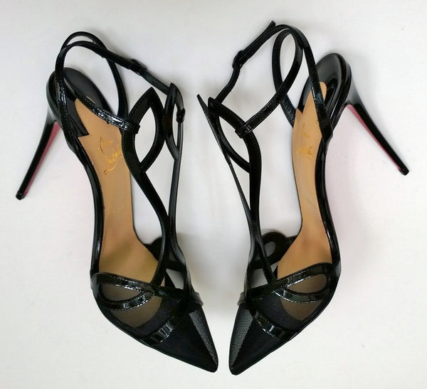 Christian Louboutin Double L 100 Black Patent and Mesh Heels