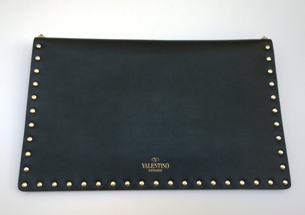 Valentino Garavani Rockstud Envelope Clutch in Large Black Leather