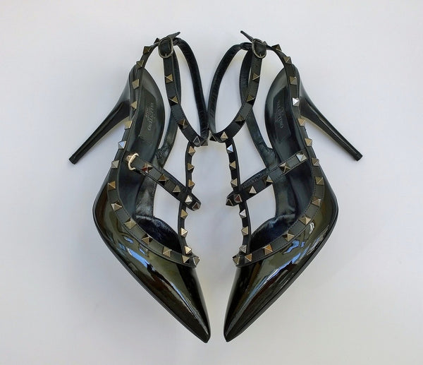 Valentino Garavani Rockstud Noir Black Patent High Heels 100