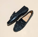 Tod's Metallic Blue Gommino Fringe Loafers Mec Navy Gommini new in box