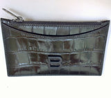 Balenciaga Black Patent Leather Card Case B Logo Croc Embossed Wallet Coin Holder