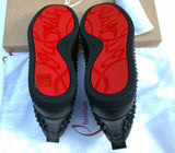 Christian Louboutin Louis Orlato Flat High Top Black Leather Sneakers with Spikes