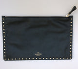 Valentino Garavani Rockstud Clutch Bag in Black Leather Gold Studs Evening Handbag