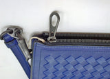Bottega Veneta Intrecciato Clutch Bag Woven Leather Pouch Purse Blue