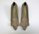 Ferragamo Viva Bay Leaf Khaki Suede 55 Heels B Width New in Box