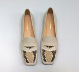 Nicholas Kirkwood Loaferina Cream Leather with Snakeskin Print Flats NATURE-L ® certified