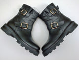 Jimmy Choo Youth Black Leather Biker Ankle Boots with Lug Rubber Sole