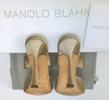 Manolo Blahnik Maidugura 105 Oyster Satin Heels New Mules Maidugura