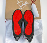 Christian Louboutin Louis Orlato Flat High Top Black Leather Sneakers with Spikes
