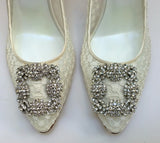 Manolo Blahnik Hangisi Lace 90 in Cream Lace Heels