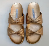 Aquazzura Twist Rose Gold Leather Flat Sandals Slides