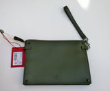 Valentino Garavani Men's Rockstud Clutch Bag in Army Green with Wrist Strap Pouch New
