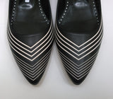Manolo Blahnik Waldayaflat in Black Nappa Leather with White Gradation Stripes Shoes Flats