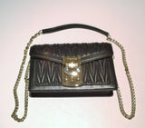 Miu Miu Confidential Black Leather Matelassé Gold Tone Chain Bag Small