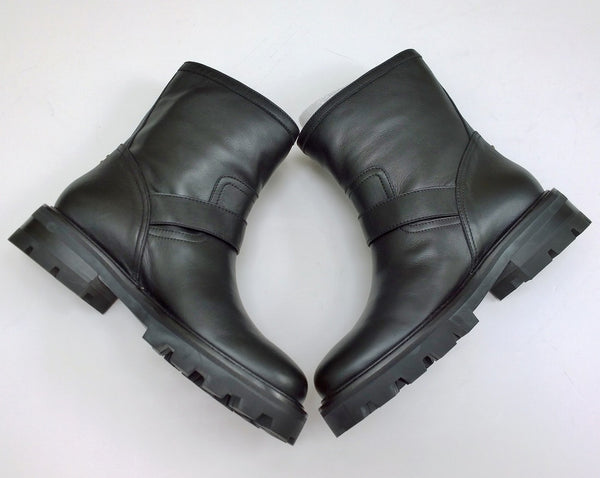 Jimmy Choo Youth Black Leather Biker Ankle Boots with Lug Rubber Sole