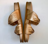Aquazzura Twist Rose Gold Leather Flat Sandals Slides