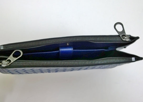 Bottega Veneta Intrecciato Clutch Bag Woven Leather Pouch Purse Blue