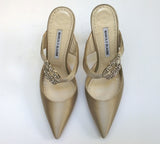 Manolo Blahnik Maidugura 105 Oyster Satin Heels New Mules Maidugura