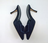 Manolo Blahnik Maysale Navy Suede Buckle Heels 70 Mules