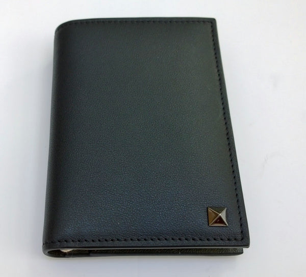 Valentino Garavani Rockstud Men's Wallet in Black and Green Leather Card Wallet Case