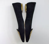 Sophia Webster Bibi Butterfly Black Suede with Yellow Gold Embroidery Pointy Flats Shoes