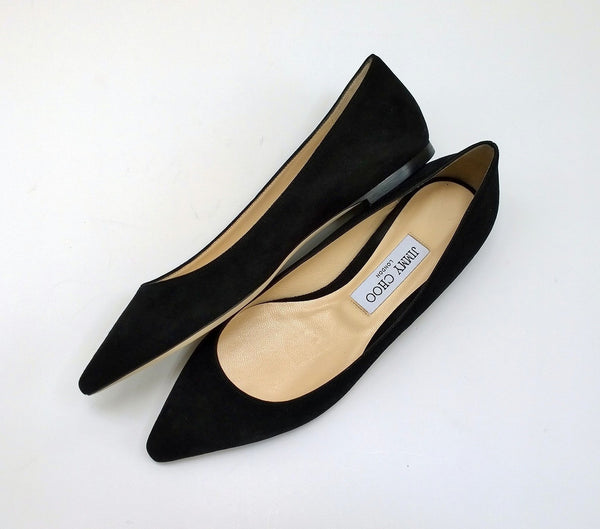 Jimmy Choo Romy Black Suede Pointy Flats Ballerina Shoes