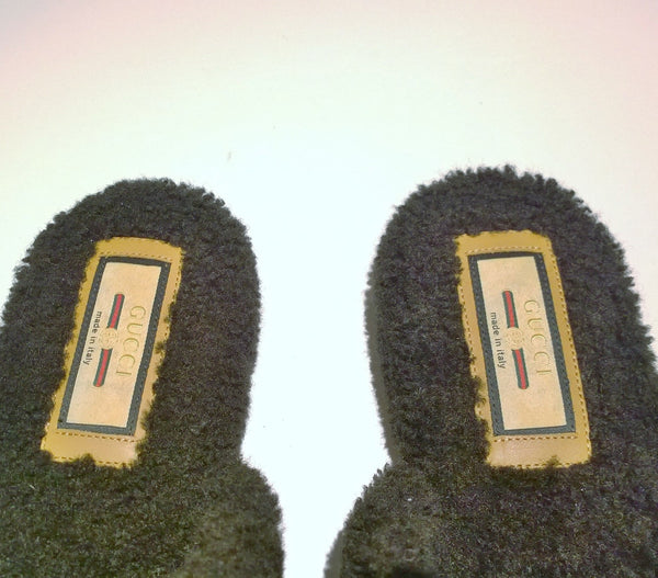 Gucci Eileen Interlocking G Shearling Slides in Black Flats GG