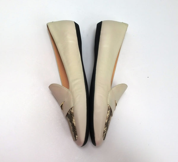 Nicholas Kirkwood Loaferina Cream Leather with Snakeskin Print Flats NATURE-L ® certified