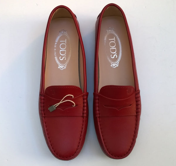 Tod's Gommino Rubber Dots Loafers in True Red Leather Flats