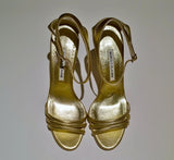 Manolo Blahnik Caracol 105 Gold Nappa Leather Sandals Heels NIB