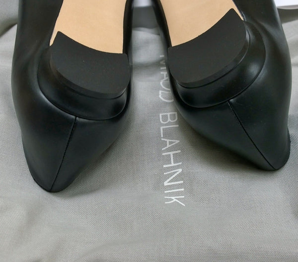 Manolo Blahnik Hangisi Black Leather Flats with Silver Rhinestone Buckle Shoes