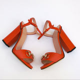 Gucci Horsebit Sandals in Sun Orange Leather Block Heels