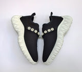 Miu Miu Matelasse Black Stretch Fabric Sneakers with Rhinestone Detail