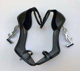 Saint Laurent Opyum 110 Black Leather Sandals YSL Ankle Strap Heels
