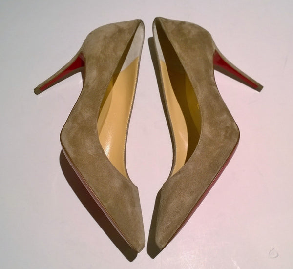 Christian Louboutin Kate 85 Fennec Khaki Brown Suede Heels Veau Velours