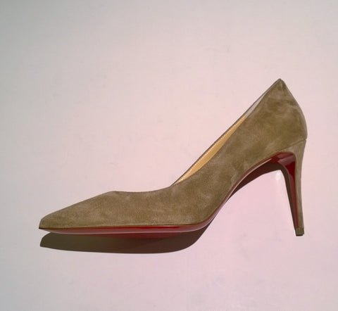 Christian Louboutin Kate 85 Fennec Khaki Brown Suede Heels Veau Velours
