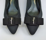 Ferragamo Viva Knit Black Bow Flats Shoes C Width