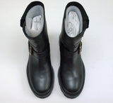 Jimmy Choo Youth Black Leather Biker Ankle Boots with Lug Rubber Sole