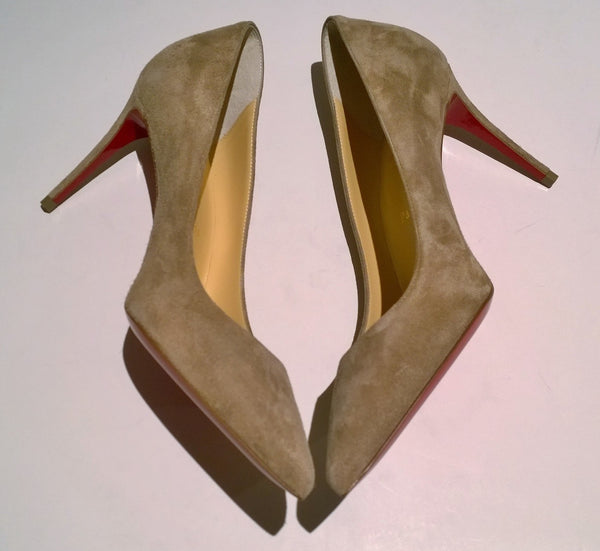 Christian Louboutin Kate 85 Fennec Khaki Brown Suede Heels Veau Velours