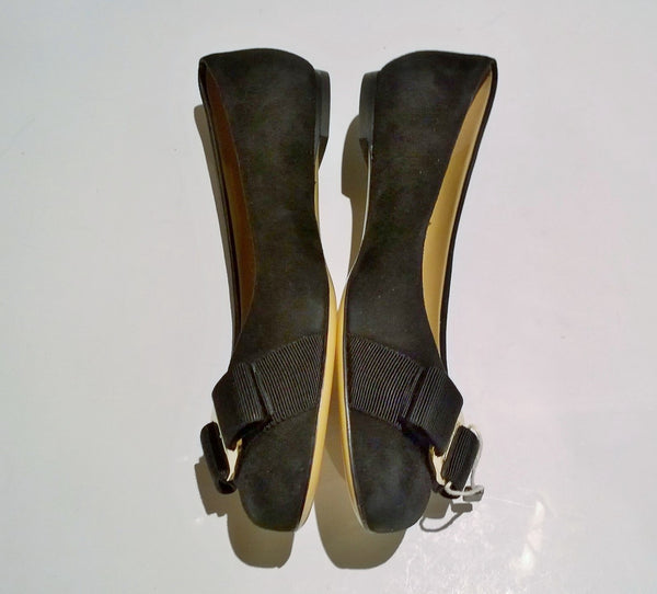 Ferragamo Black Suede Varina Bow Flats US 4.5C