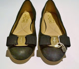 Ferragamo Black Suede Varina Bow Flats US 4.5C