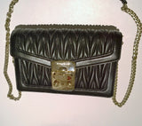 Miu Miu Confidential Black Leather Matelassé Gold Tone Chain Bag Small