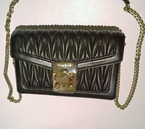 Miu Miu Confidential Black Leather Matelassé Gold Tone Chain Bag Small