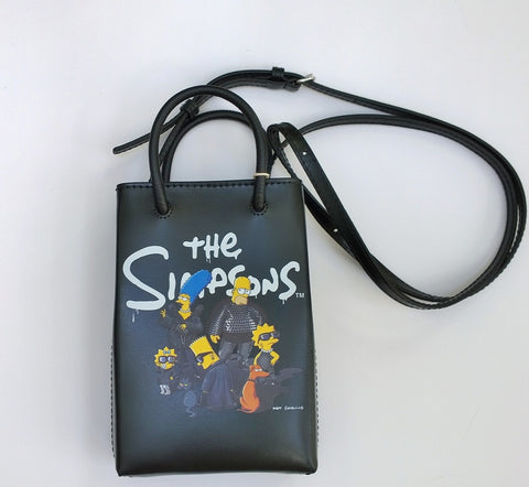Balenciaga x Simpsons Black Leather Phone Bag Crossbody Purse